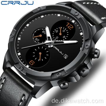 CRRJU 2142 Luxus Sportuhr mit drei kleinen Zifferblatt Chronograph Stoppuhren Casual Kalender Leder Wasserdichte Herrenuhr Handgelenk